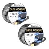 Ximhun Cat 8 Ethernet Cable 3FT 2Pack and 40FT, High-Speed Braided Internet Cable Network Cord with RJ45 Connector 40Gbps 2000Mhz Heavy Duty LAN Cable Shielded Indoor