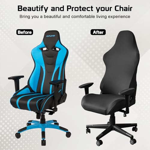 6Pcs Gaming Stuhl Bezug Set, Weich Bürostuhl Bezug, Atmungsaktives Schwarz Gaming Stuhl überzug, Durable Überzug Bürostuhl Husse mit Armabdeckungen und Kopfhörerabdeckungen, Bezug Bürostuhl – Bild 4