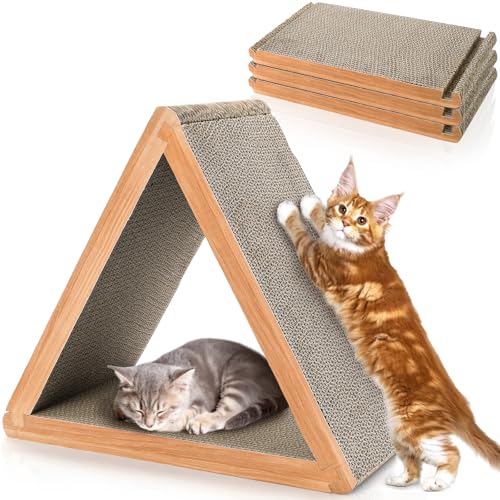 Nicunom 3-Sided Vertical Cat Scratching Post, Cat Scratcher Foldable, Triangle Cat Scratching Board, Multiple Angle Scratch Pad, 6 Usable Sides Recyclable Cat Scratcher Cardboard for Indoor Cats