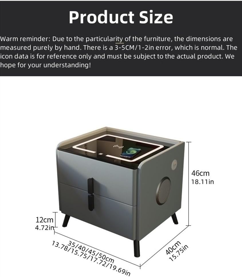 Smart Nightstands with Charging Station, USB Port, Nightstand with LED Lights and Speaker, 2 Storage Drawers (Color : Orange, Size : 15.75 * 15.75 * 18.11in)