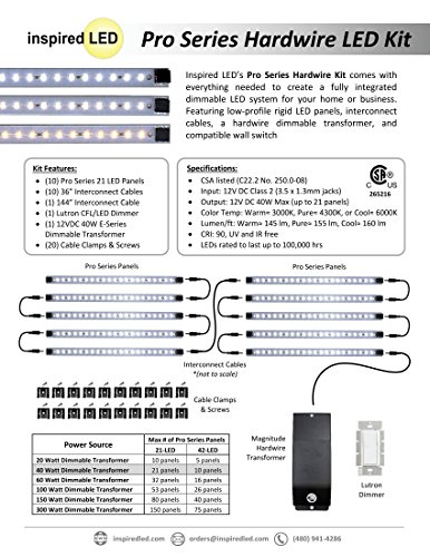 Inspired Led 12V Led Hardwire Kitchen Light Kit Dimmable Led System Included Pure White 4000K Pro Series Panels Ambient Led Lighting 40W Magnitude Electronic Dimmable Transformer #TOP1