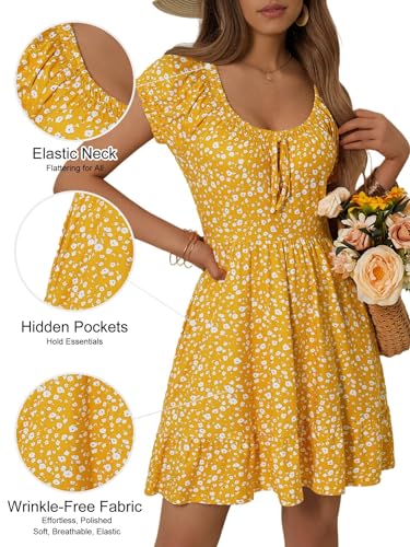 Image of HUHOT Teen Petite Women Floral Short Summer Mini Dresses with Pockets Cute Milkmaid Sundress 2026