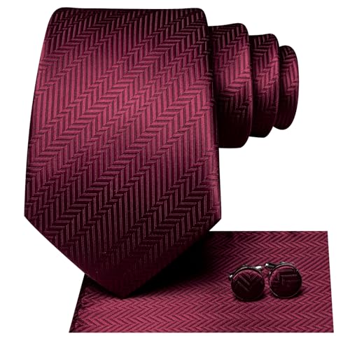 Image of Hi-Tie Silk Ties for Men Plaid Paisley Striped Necktie Pocket Square Cufflinks Set Formal Business