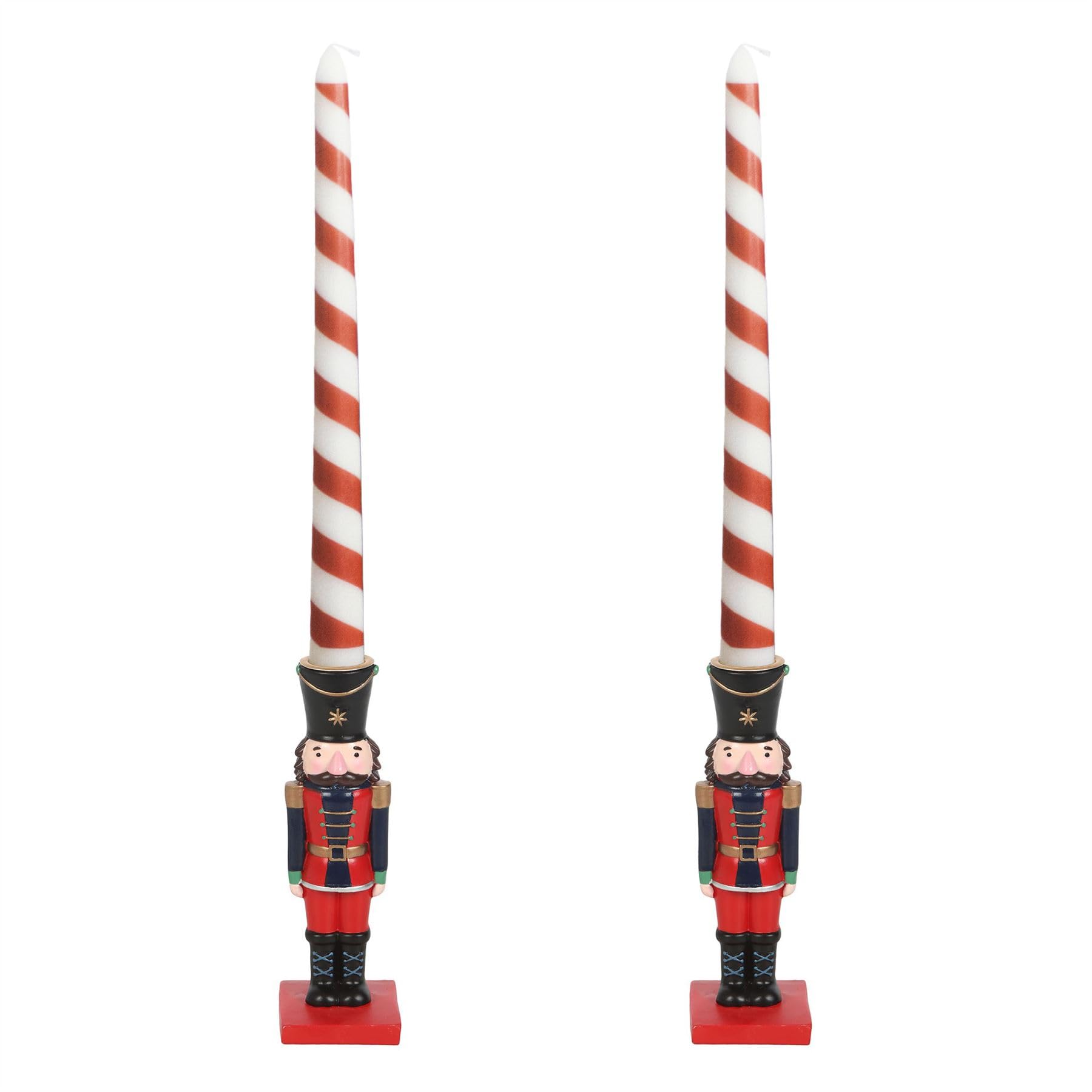 Set of 2 Nutcracker Soldier Christmas Candle Holders with Taper Candles | Resin Christmas Centrepiece & Dinner Candles for Festive Table Decor
