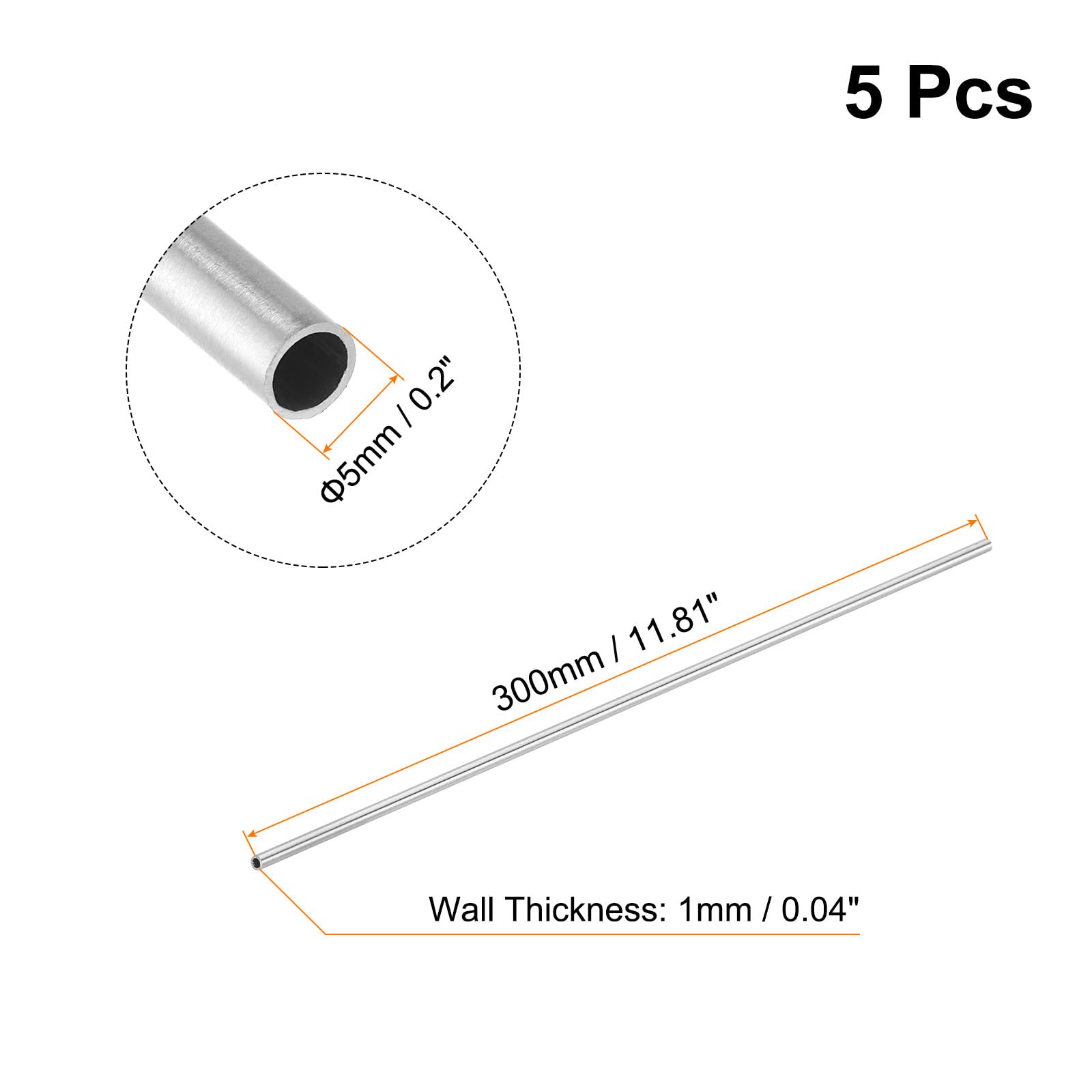 QUARKZMAN 304 Acciaio Inox Tubo OD 5mm x 1mm Spessore 300mm Lunghezza Capillare Metallo Tubi per Macchine