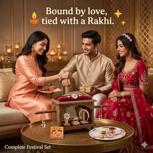 Image of SAUDEEP INDIA Decorative Fridge Magnet for Refrigerator Decor | Free Couple Lumba Rakhi Set for Bhaiya Bhabhi with Hair Band & Ring | Raksha Bandhan Gift Combo Festive Home Decor