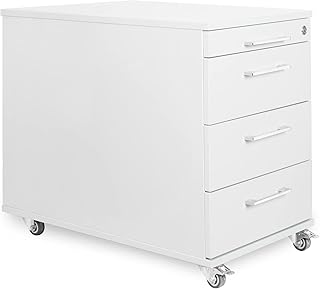 Büro Rollcontainer 80cm 3 Schubladen, 1 Materialauszug, abschließbar 65x43x80cm Weiß