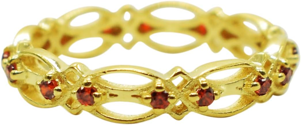 Elegant Design Unique Piece Red Garnet Beautiful Gems 925 Sterling Silver with Gold Plated New Ring
