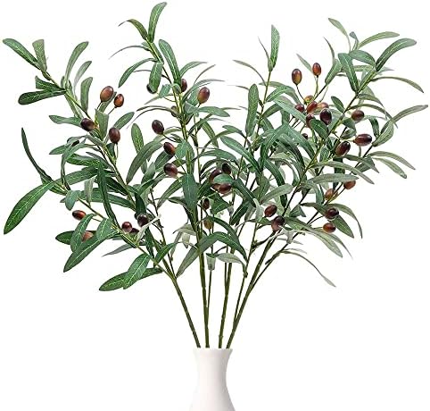 Musdoney 4 Pack Artificial Olive Branche Leaves Fake Eucalyptus Plant Branches for Floral Arrangement Vase Bouquets Wedding Home Office Greenery Decor