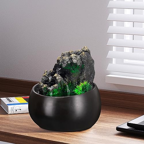 Tabletop Fountain Zen Meditation Indoor Waterfall Office Tabletop Fountain Indoor Fountain Waterfall Relaxation Water Feature with Colorful LED Light for Home Office Bedroom Relaxation Decorated