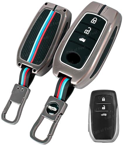 Image of Coll of Fest Premium Metal Silicon Key Cover Compatible with Toyota Fortuner | Fortuner Legender | Innova Hycross | Invicto | Toyota Innova Crysta | Hilux 3 Button Key Glow in the Dark
