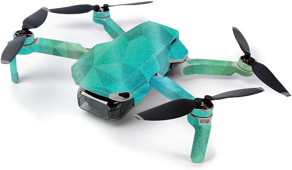 MightySkins Glossy Glitter Skin for DJI Mavic Mini Portable Drone Quadcopter - Blue Green Polygon | Protective, Durable High-Gloss Glitter Finish | Easy to Apply, Remove | Made in The USA