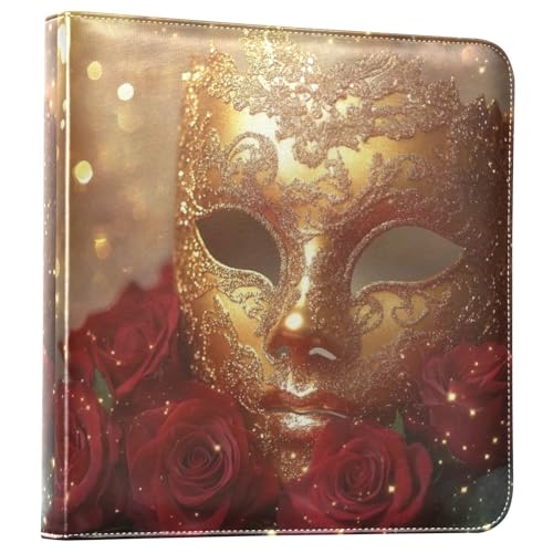 Álbum de Fotos Autoadhesivo DIY Libro de Fotos Scrapbook con Cubierta de Cuero PU, Patrón Máscara Dorada, Anillas 3 Aros, 40 Páginas, 8x10 para Memorias miniatura 1