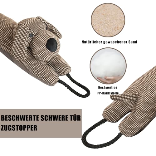 Forecronic Unter Tür Zugluftstopper - Dekorative Windstopper 106cm für Tür & Fenster, Beschwert Tier Luft Schlange Lärm Blocker Mit Hängenden Schlaufen - Brauner Hund