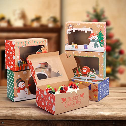 24 Pack Christmas Cookie Boxes for Gift Giving Christmas Bakery Box with Window Large Kraft Holiday Baking Box with Lids for Pastries Treat Cupcakes Dessert Candy 8.3 x 5.9 x3.7 Inch by Superlele - Thumbnail 6