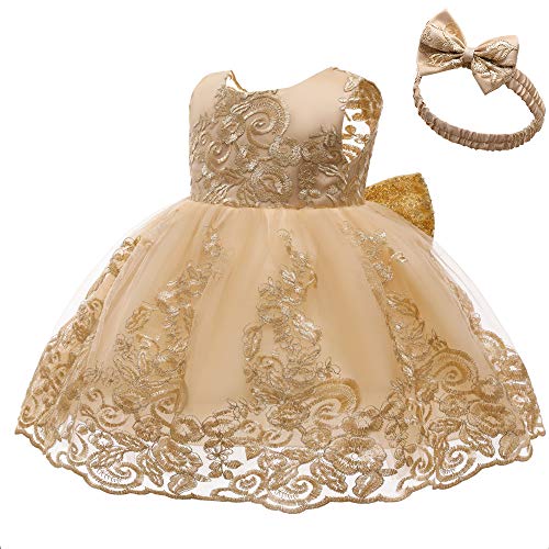 CMMCHAAH 0-6 Years Baby Girls Pageant Lace Embroidery Dresses Toddler Formal Dress with Headwear2