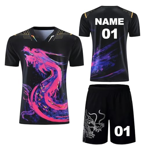 PSKJHN - PSKJHN Ensemble de sport de ping-pong, personnalisable, T-shirt et short en polyester respirant pour homme, femme, idéal pour compétitionWomen Black,L
