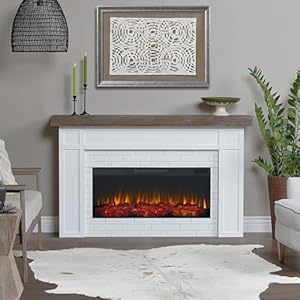 Real Flame Cravenhall Landscape Electric Fireplace with Mantel for Living Room or Bedroom Replaceable Fireplace Insert Heater Realistic Log and Flame Effect Remote Control Timer White