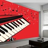 Fototapete Rote Klaviernoten Tapete 400 x 280 cm (B x H), Cartoon Stil Tapeten...