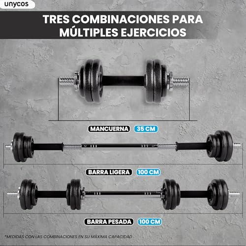 unycos - Par de Mancuernas Ajustables y Antideslizantes con Barra de Conexión【15 kg】E-Book y Maletín, Discos de Hierro con Tuercas Seguras, Gimnasio en Casa, Fitness (Iron Transformer) - imagen 8