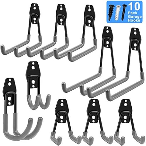 Garage Hooks, Inteli-topia Steel Garage Storage Hooks Utility Double Heavy Duty for Organizing Power Tools, Ladders, Bikes, Bulk Items, Pack of 10 Cover