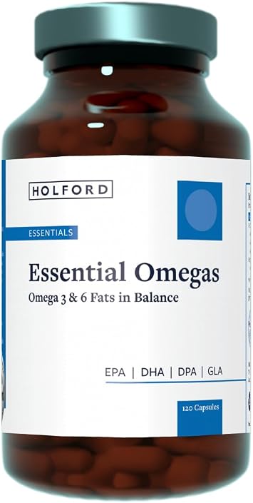 Patrick HOLFORD Essential Omegas/Omega-3 & 6 Supplement/for Heart, Brain & Vision Support / 4 Nutrients/EPA 350mg, DHA 224mg, DPA 42mg, GLA 50mg / 120 Capsules/for Women & Men