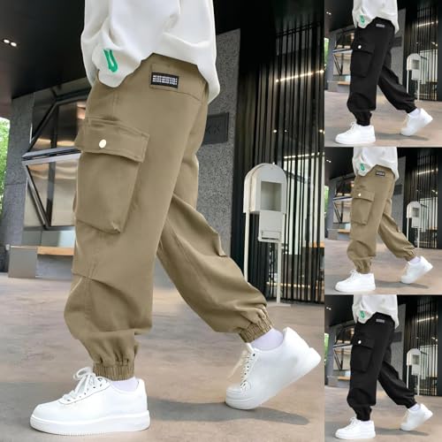 Boys Cargo Joggers Pants Elastic Waist Casual Jogging Trousers with Pockets for 3-15 Years2