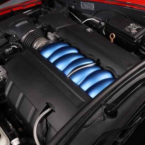 Image of Engine Shroud Cover Panel Trims Cover Compatible with Chevy Corvette C6 2005-2013, Aluminum Car Fuel Engine Trim Covers Accessories (Blue)