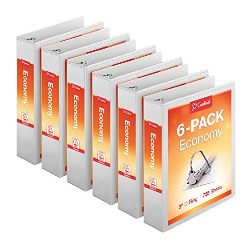 Cardinal Economy 3-Ring Binders, 3", Slant-D Rings, Holds 725 Sheets, ClearVue Presentation View, Non-Stick, White, Case of 6 (90771) by Cardinal - Used condition - US$25.80