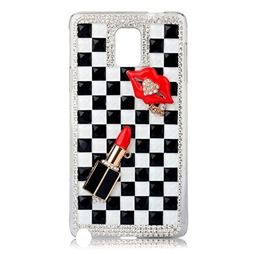 ACC5Star(TM) New Arrival Bling Diamond Cristal Chain Rouge and Kiss Clear Case Cover Skin for Samsung Galaxy Note 4 + Random Color Stylus + 1015 Cm Green Soft Clean Cloth with Logo