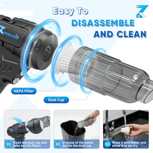 3 in 1 Cordless Car Vacuum and Air Compressor, LED Light,5000PA Powerful Suction&150PSI Auto-Shutoff Tire Inflator, with 3 Filters,45W Fast Charging for Car, Home,Motorcycle, Bicycle, Air Mattres by ZAPVOLT - Image 5