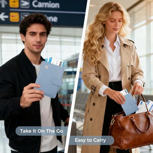 Image of Melsbrinna Premium Leather Passport Holder Covers Case, Waterproof Rfid Blocking Travel Wallet Passport Holder with Pen Holder, Cute Passport Book for Women /Men