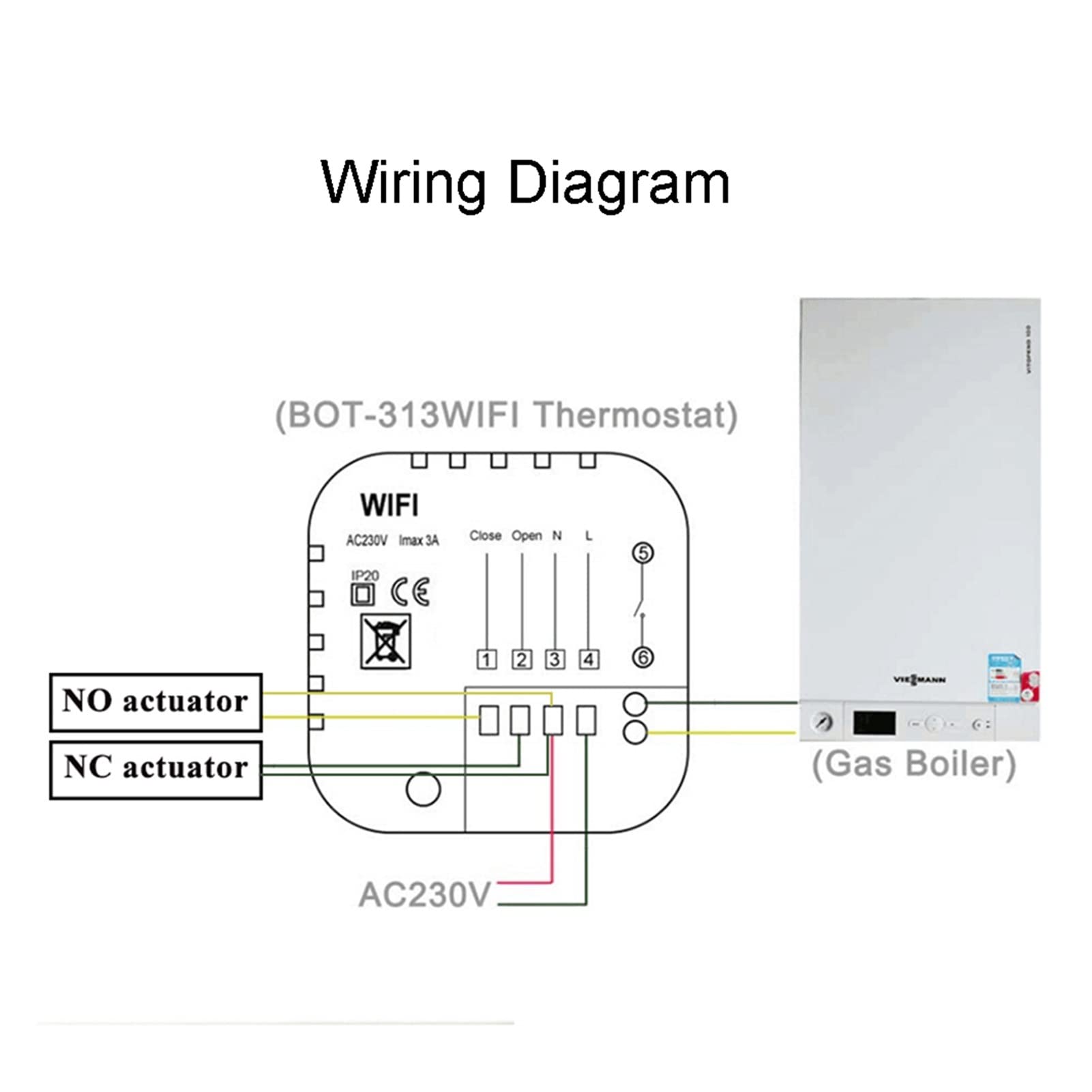 Czujnik termometru, Bot-313wifi. Termostat ogrzewania kotła gazowego Smart WIFI Regulator temperatury do pracy kotłów(Wit)
