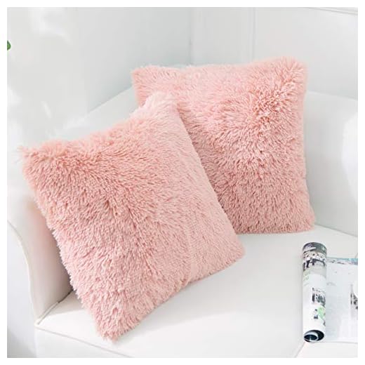 Pack of 2 Faux Fur Pink Cushion Covers 45 x 45 Fluffy Decorative Pillowcase Fuzzy Square Throw Pillow Case 18 x 18 for Sofa Decor