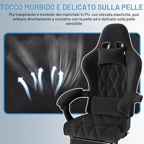Sedia Gaming Ergonomica in Tessuto con Imbottitura a Molla e Funzione Massaggiante - Sedia gaming - Immagine 5