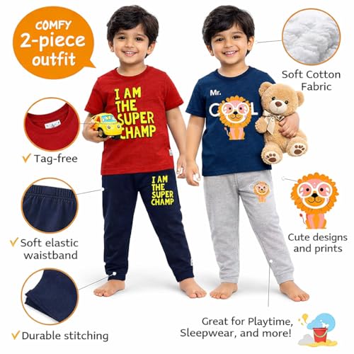 Image of NammaBaby Boy's Cotton Printed Premium Half Sleeves T-Shirt and Shorts Top and Bottom Set /Tshirt-Shorts with Pocket Combo of 2