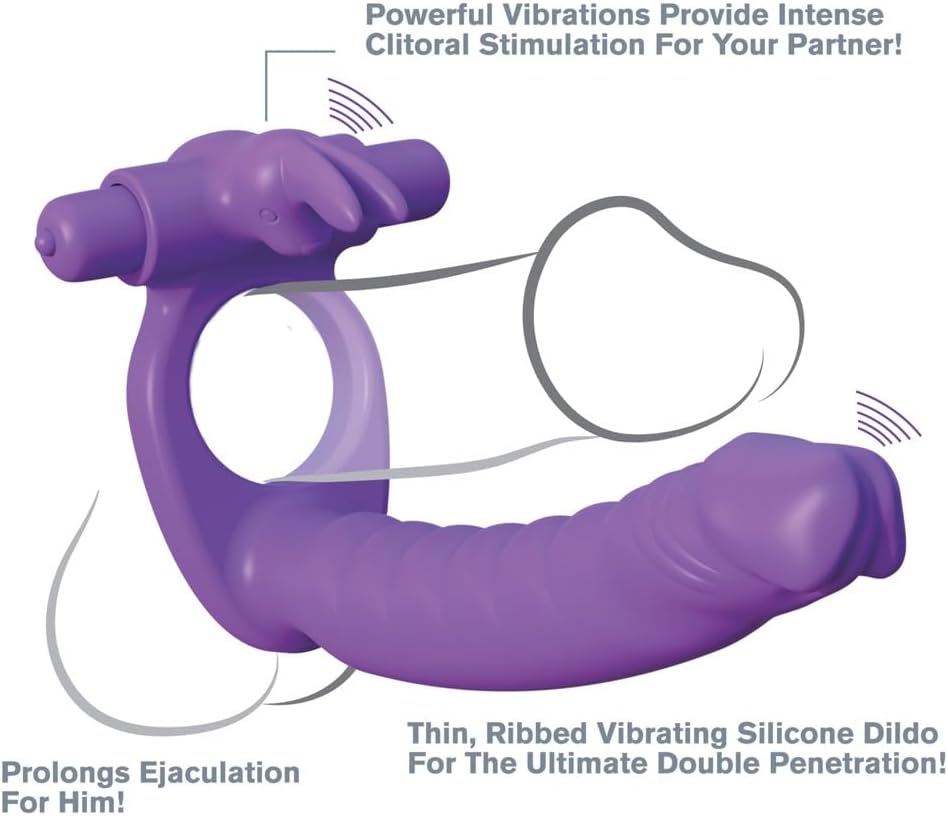 Pipedream Fantasy C-Ringz Silicone Double Penetrator Rabbit Dildo, Purple, 1 Pound
