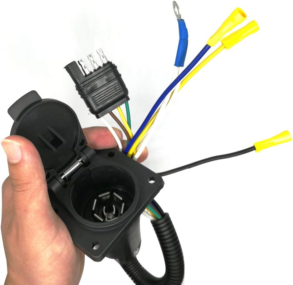 4 Way Flat to 7 Way RV Blade Trailer Adapter Electrical Connector with Mounting Bracket