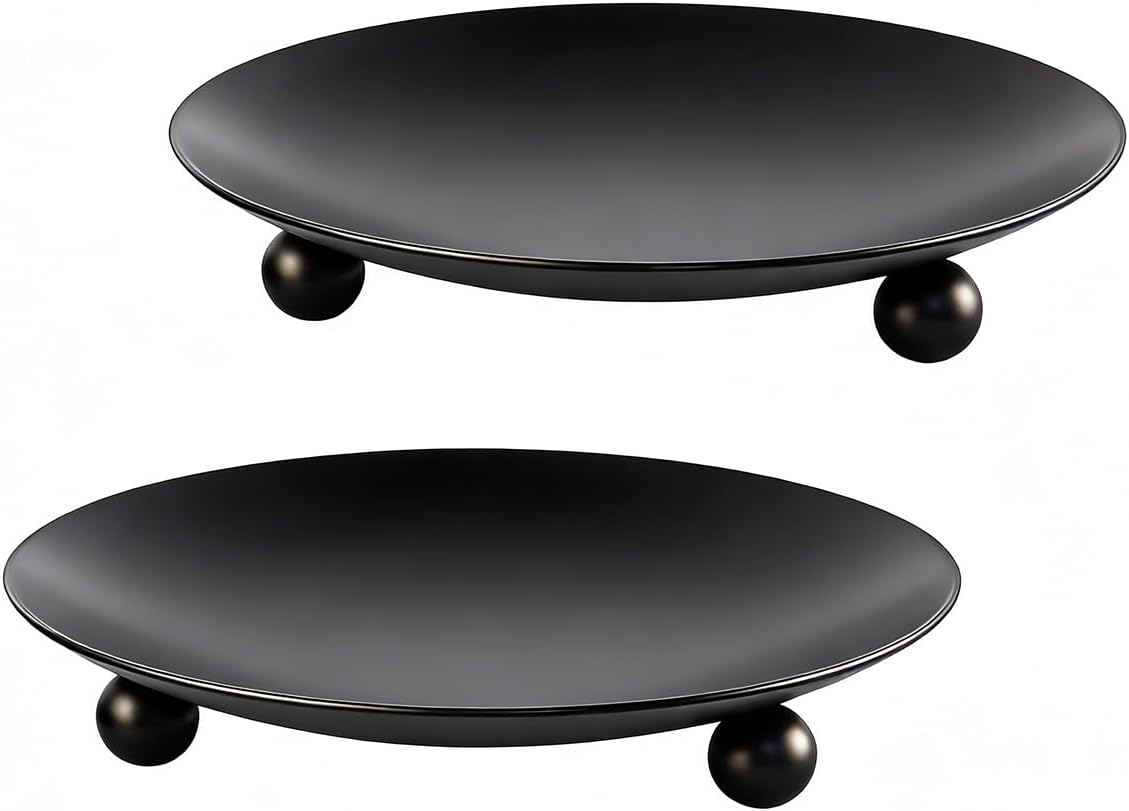 Iron Plate Candle Holder, Black Candle Plate, Set of 2,Decorative Candle Stand for Wax Candles，Incense Cones, Spa, Christmas & Birthdays (Black)