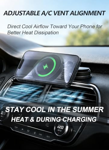 Image of 15W Magsafe Wireless Fast Charger Car Phone Mount Holder with Vacuum | ULiiZOMIR Adjustable Magnetic Mount, Strong Grip Dashboard & Windshield Holder for iPhone 12-17 and Android Devices