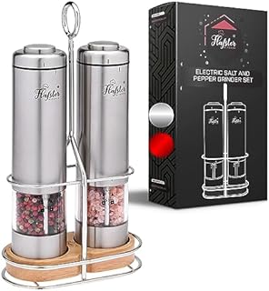 Gravity zestaw młynków do soli i pieprzu  młynki elektryczne z regulowaną grubością  automatyczne młynki do soli i pieprzu z białym światłem LED (Button Operated)