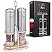 Battery Operated Salt and Pepper Grinder Set - Electric Stainless Steel Salt&Pepper Mills(2) by Flafster Kitchen -Tall Power Shakers with Stand - Ceramic Grinders with lights and Adjustable Coarseness