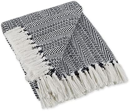 DII Herringbone Striped Collection Cotton Throw Blanket, 50x60, Nautical Blue