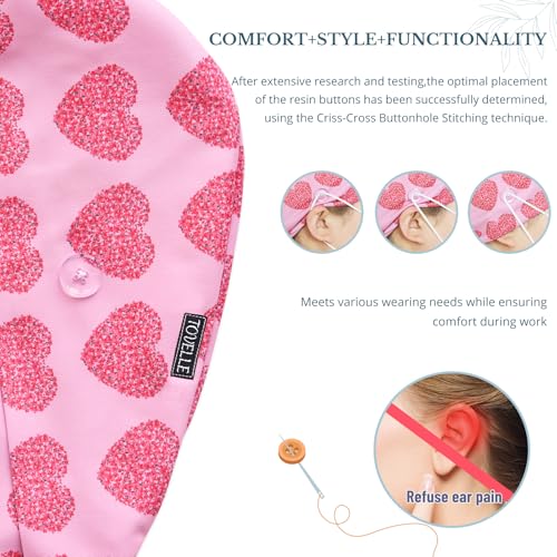 Image of Scrub Caps for Women with Buttons, Classic Surgical Caps | Double-Sided Printed, Adjustable,Long Hours, Sweatbands, Fabric Help Reduce Static Buildup