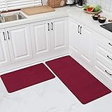 COSY HOMEER 24x35 Inch/24X60 Inch Kitchen Rug Mats Made of 100% Polypropylene Strip TPR Backing 2 Pieces Soft Kitchen Mat Specialized in Anti Slippery and Machine Washable,Red