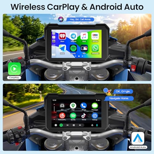 Image of SIXTOP Motorcycle CarPlay Screen with Wireless Apple CarPlay Android Auto, IP68 Waterproof Touch Screen 5 inch GPS Navigation Carplay para Moto, Dual Bluetooth, Siri Google Voice Control