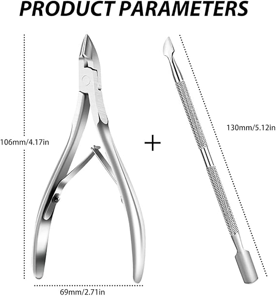 Cuticle Remover Tool Set with Cuticle Cutter and Cuticle Pusher, Stainless Steel Professional Cuticle Nipper and Pusher Nail Care Tools for Salon and Level Mani-Pedi at Home - (Silver)