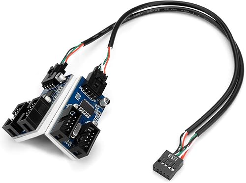 Rocketek Cabezal USB de 9 pines macho de 1 a 4 hembras tarjeta de extensión USB 2.0 conector de cable divisor para placa base, multiplicador de