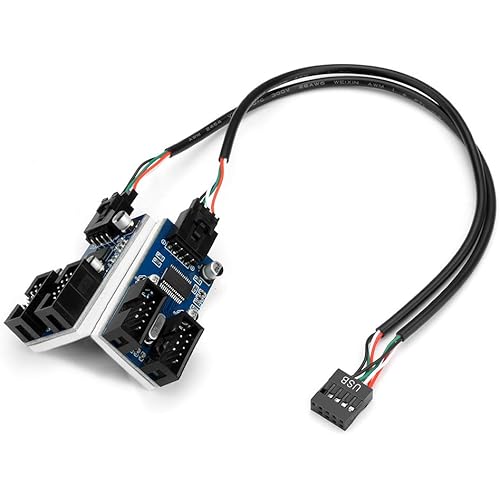 Rocketek 9pin USB Header Male 1 to 4 Female Extension Card USB 2.0 Splitter Cable Connector for Motherboard, Adapter Port Multiplier for CPU, WiFi Receiver, Fans, and RGB Light …