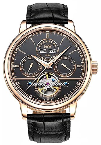 Carnival Iw Series Watch Men tourbillon Automatic Mechanical Luminous Stainless Steel Waterproof Multifunction Watches (Rose Gold Black-L) -  Carlien